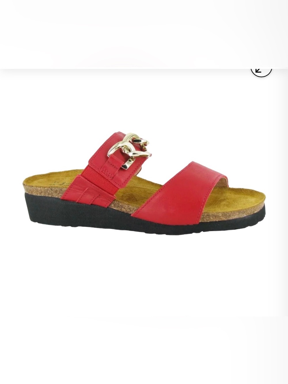 Naot Red Leather Comfort Slide Sandals Gold Chain Accent Size 40 US 9